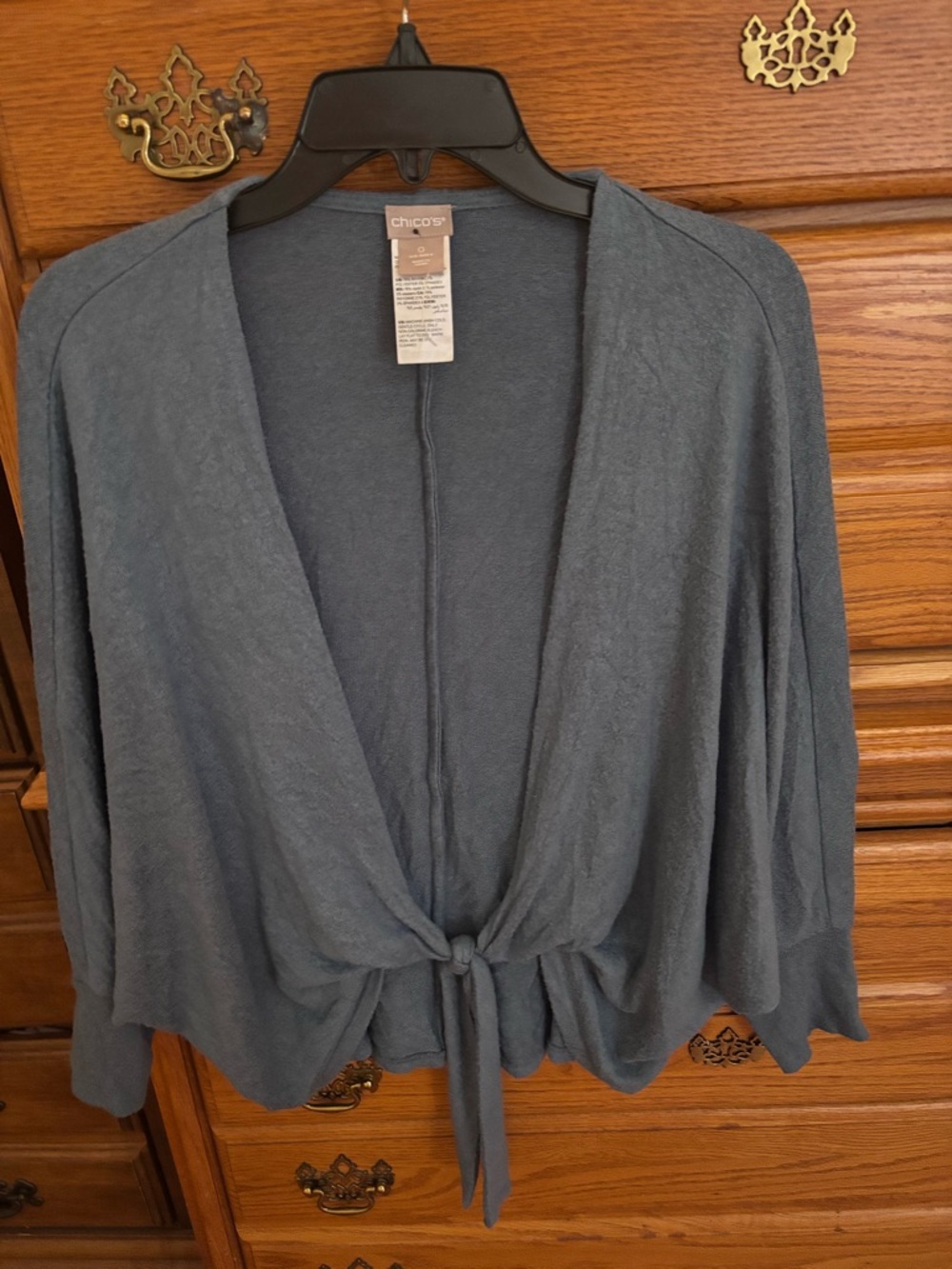 Chico's Slate Blue Tie-Front Open Cardigan